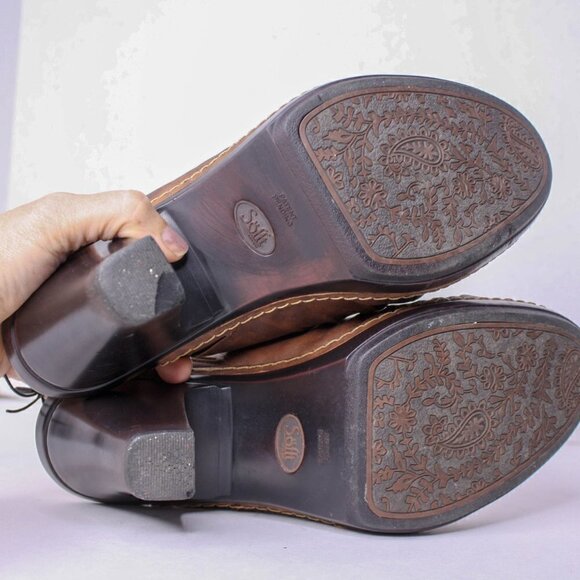 Sofft Brown Leather Clogs High Heel Slip On Size 6 1/2M - Picture 5 of 6